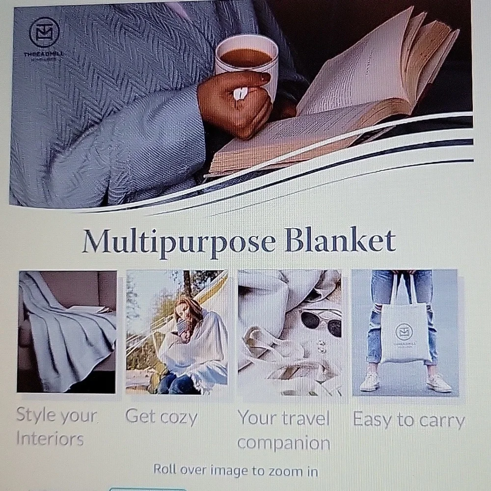 Threadmill light gray Queen luxury 100% cotton blanket coverlet All Season New